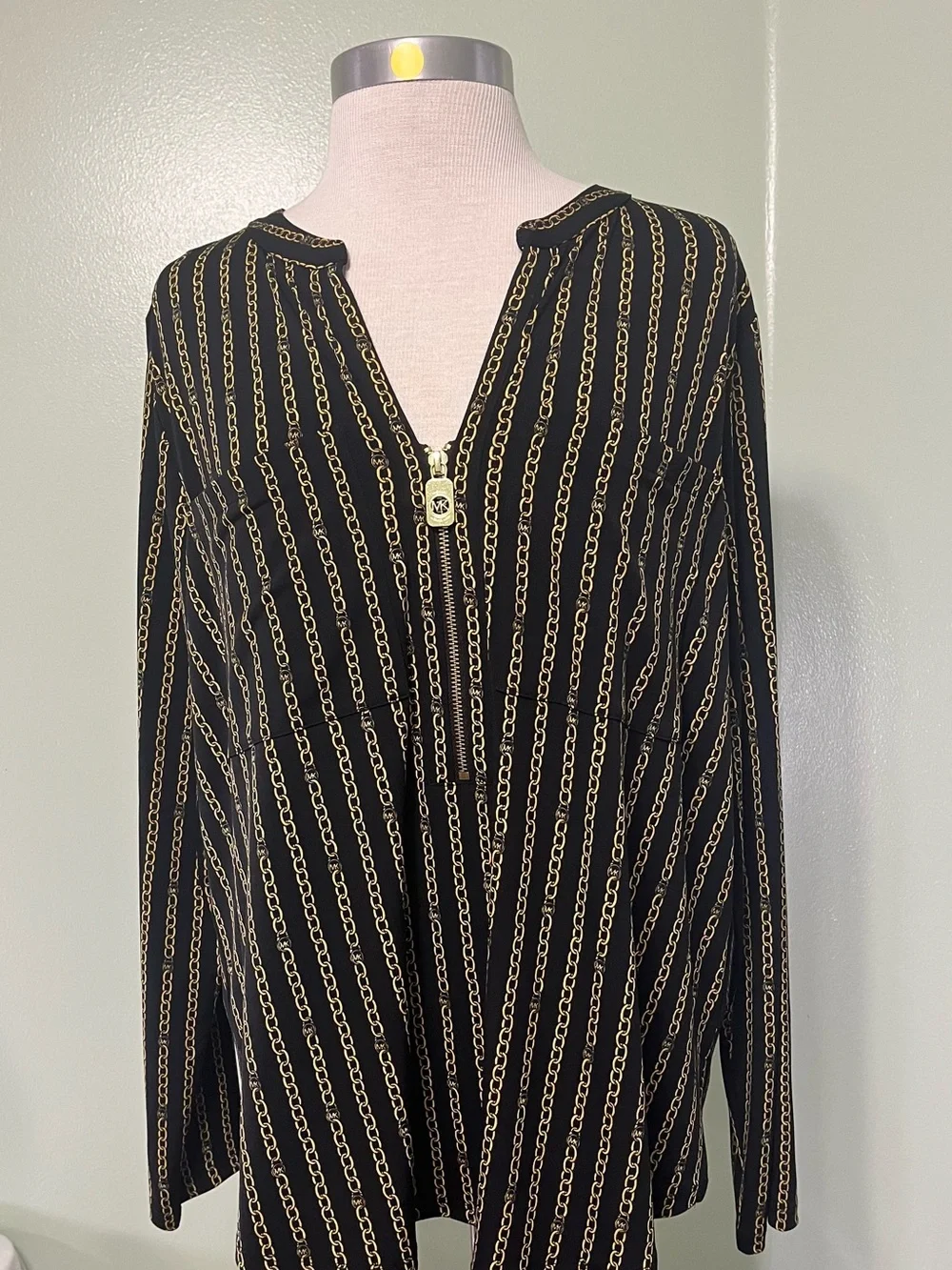 Michael Kors Black Long-Sleeve Tunic with Gold Chain Stripe XXL
